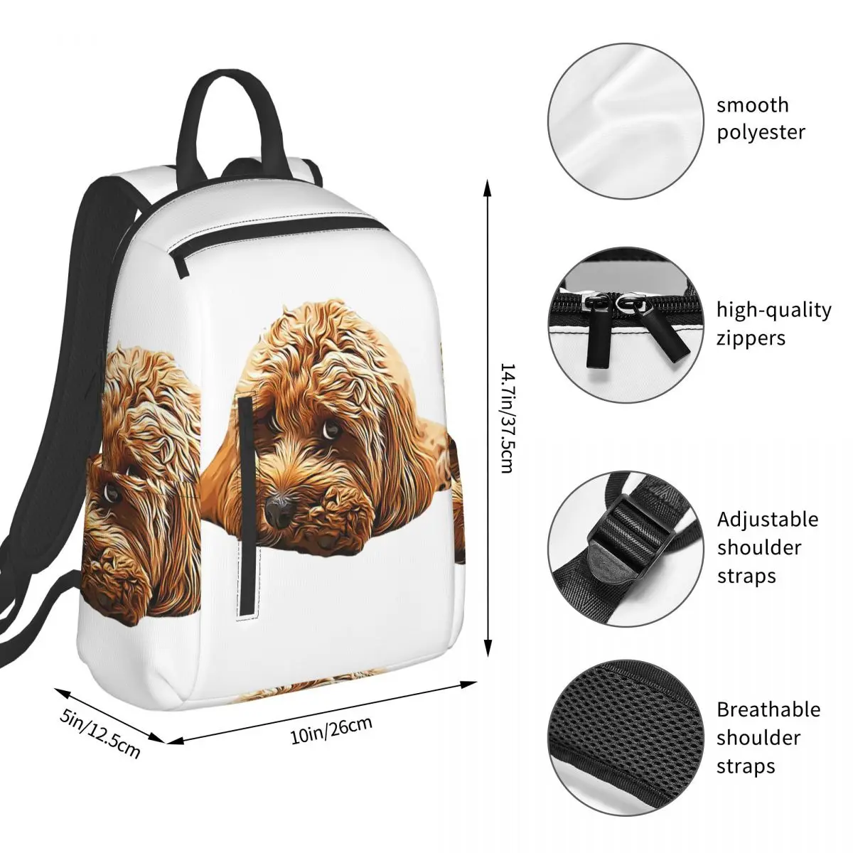 Cavapoo Cavoodle Cockerpoo Puppy Designer Dog Poodle Mix Backpack Student BookBag Kids School Bag Laptop Shoulder Bags Men Women