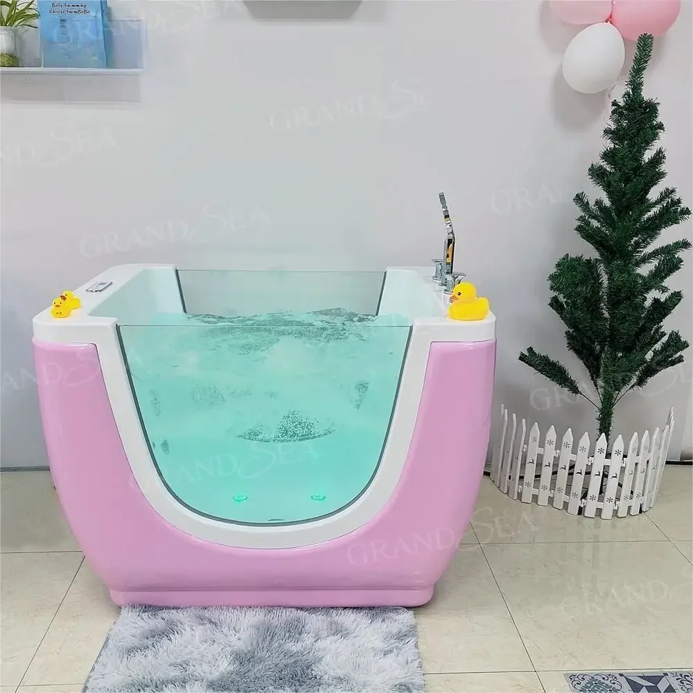 

Popular Acrylic Indoor Freestanding Children Waterfall Swimming Bathtub Massage Hot Water Baby Bathtub Pool LED Light