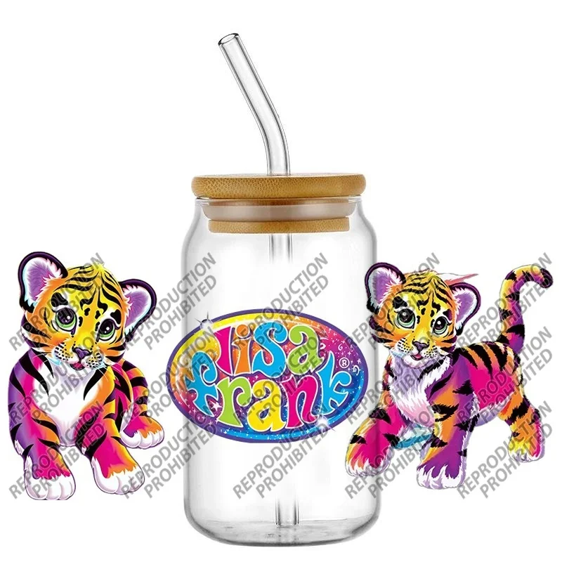 90s Neon Rainbow Cartoon Animal UV DTF Cup Wrap Stickers Waterproof No Heat Transfer For 16oz Libbey Glass Can Tumbler Decal