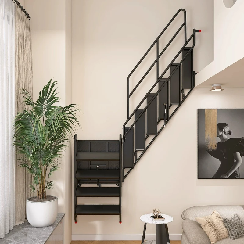 

Indoor and outdoor corner folding ladder can be stored Thickened household ladder attached to the wall Side storage Space