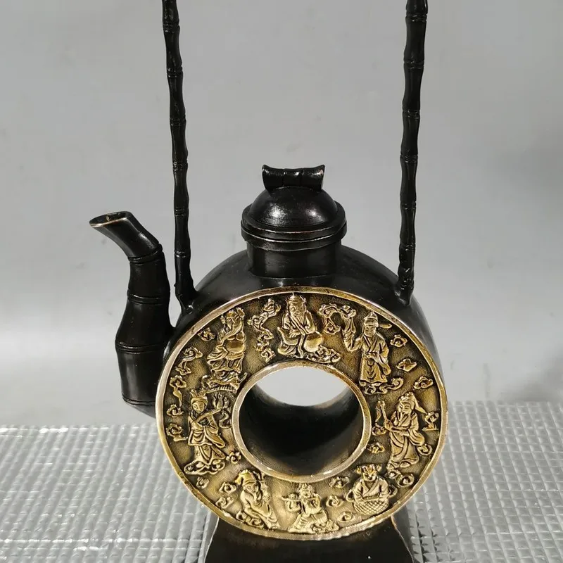 Gilt copper hollow -spirits-of-immortality sea-crossing eight-treasure flat handle wine , water pot, teapot, tea set, ho