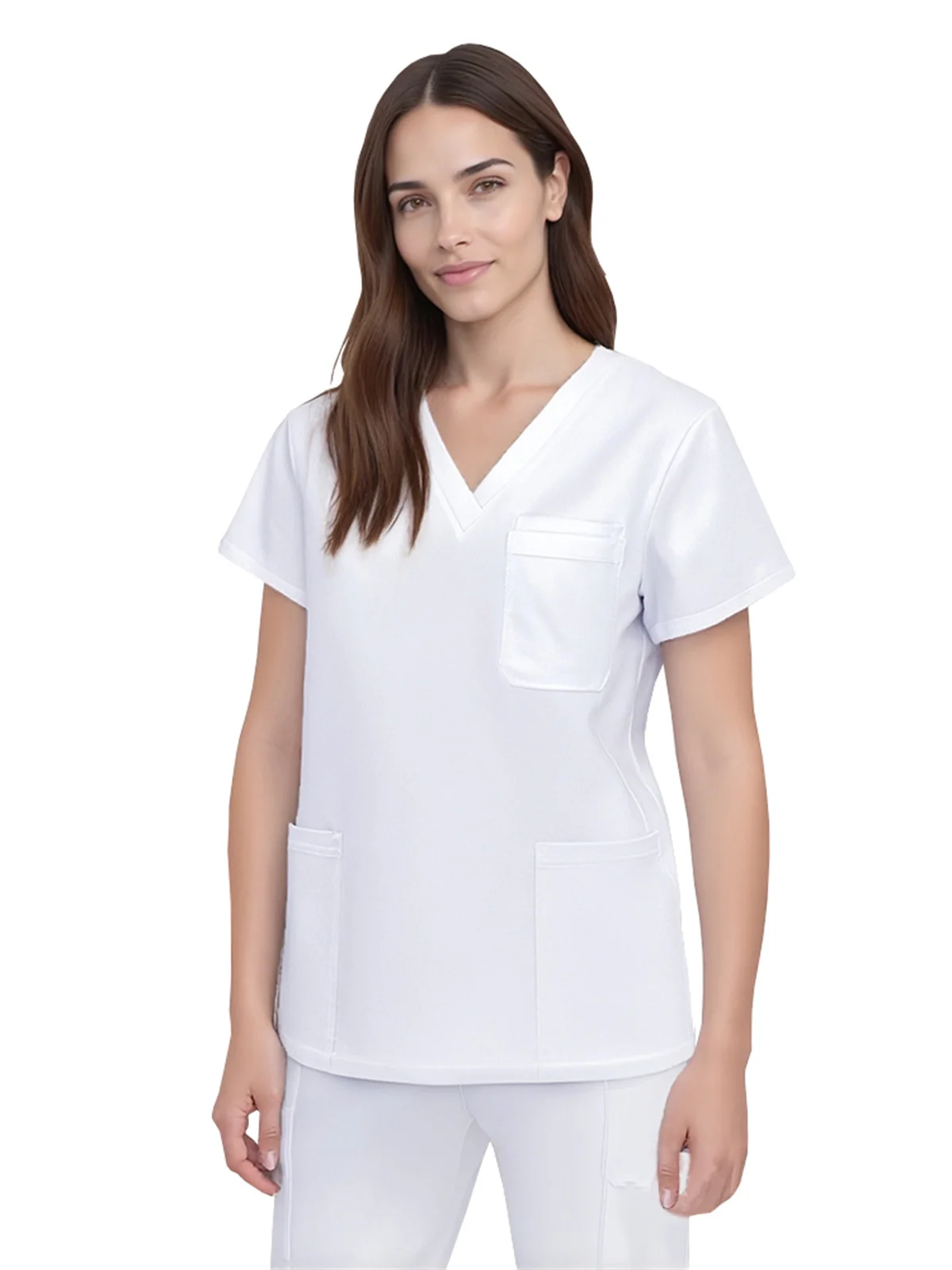 Seragam Medis Kerah V Wanita Kemeja Lengan Pendek Warna Solid Celana Serut Set Scurbs Rumah Sakit Perawat Dokter Pakaian Kerja Salon