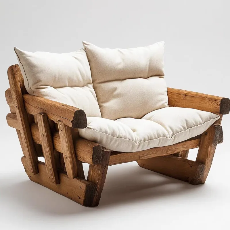 Solid wood sofa chair, living room, home log homestay, sofa hotel, single sofa, old elm sofa