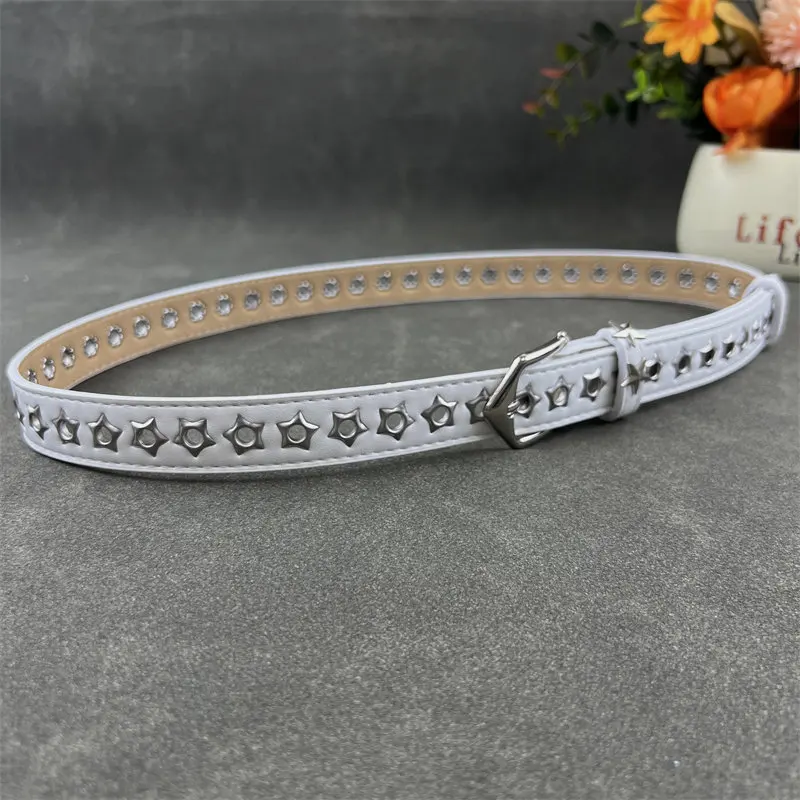 

2026 New Design Black White Star Rivet Studded Belts Jeans Waistbands Women Punk PU Leather Waist Belts Rock Ceinture Pour Femme