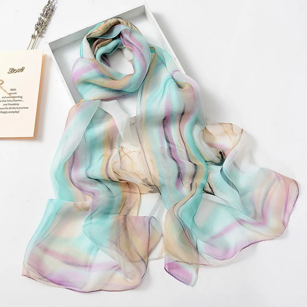 

160x50cm Georgette Scarf Women Floral Print Beach Shawl Spring Summer Thin Sun Protection Wrap Breathable Long Foulard