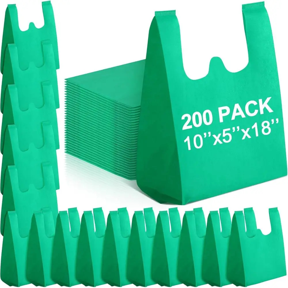 

Многоразовые экологически чистые сумки для продуктов, 10x18x5 дюймов, упаковка из 10 шт., складные с ручками, идеально подходят для вечеринок