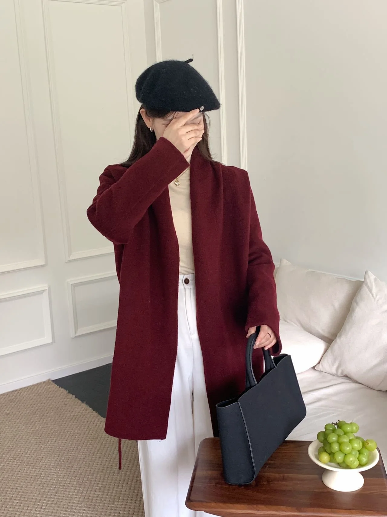 Korean Loose Long SleeveTurn-down Collar Solid Woolen Coats Women Double-faced Cashmere Coat Winter 2024 Autumn