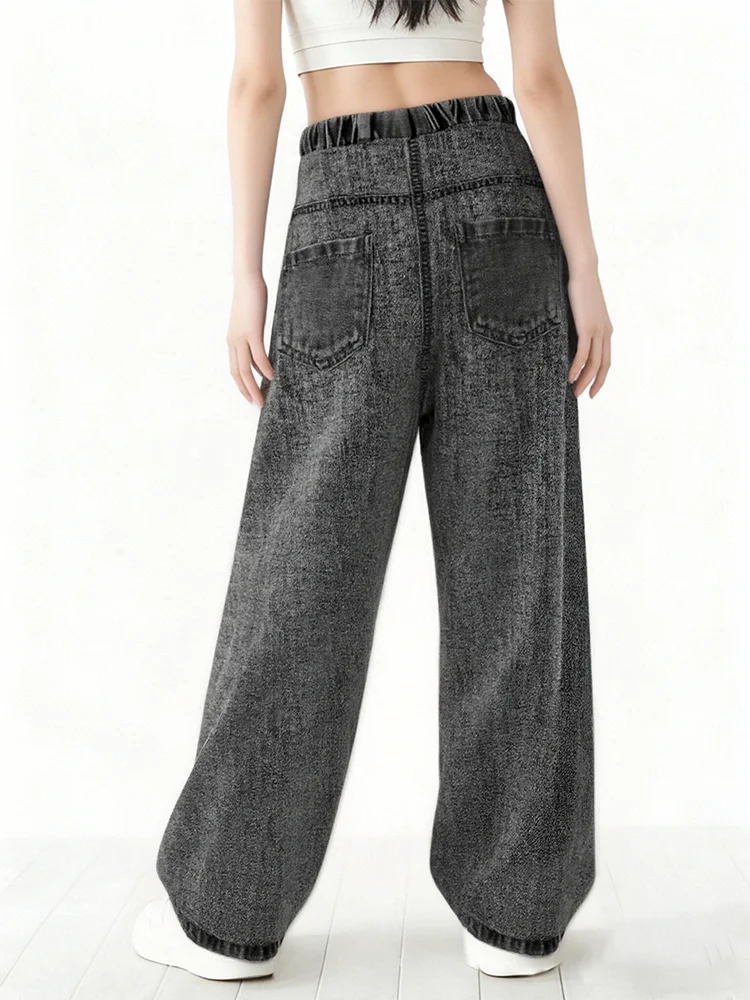 2026 children's imitation denim printing craft cartoon Hello cloud trousers, sweet and cool loose wide-leg trousers