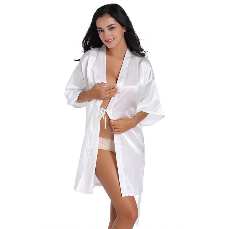 Women\'s Pure Short Silky Robes Bridesmaid Party Satin Robe Sleepwear For Wedding