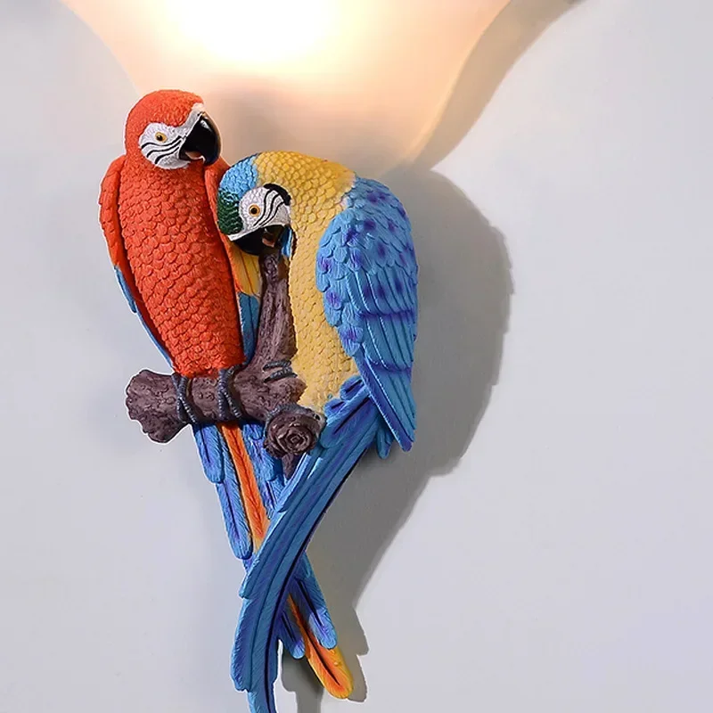 30X44cm Free Shipping Color Parrot Resin Wall Lamps Modern Creative Wall Lamp For Living Room Bedroom LED Wall Lamp E27