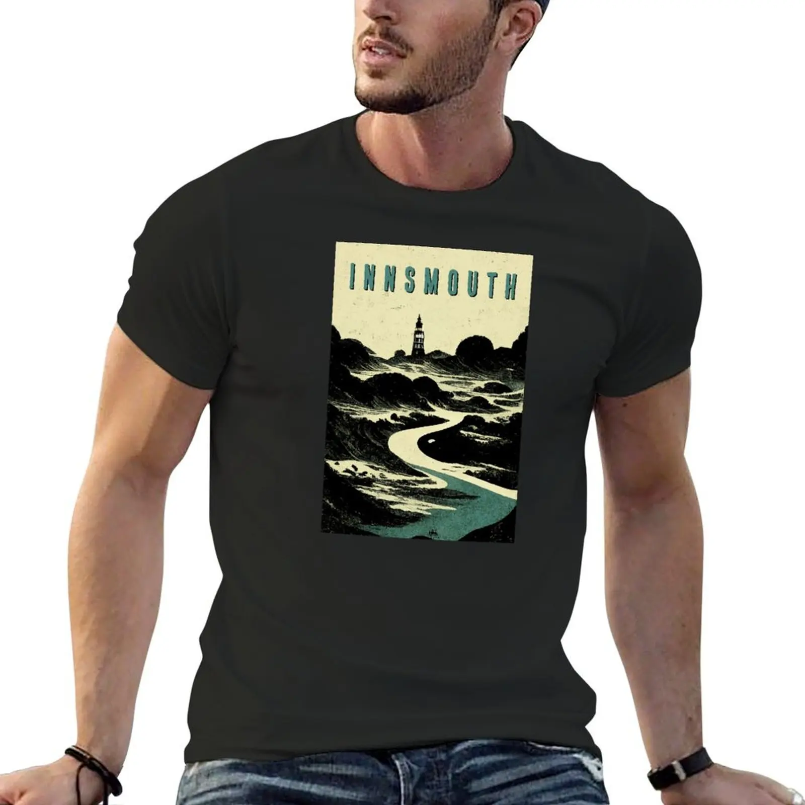 Innsmouth. Vintage Lovecraftian Travel Poster T-shirt for a boy sweat summer top funnys t shirts for men pack