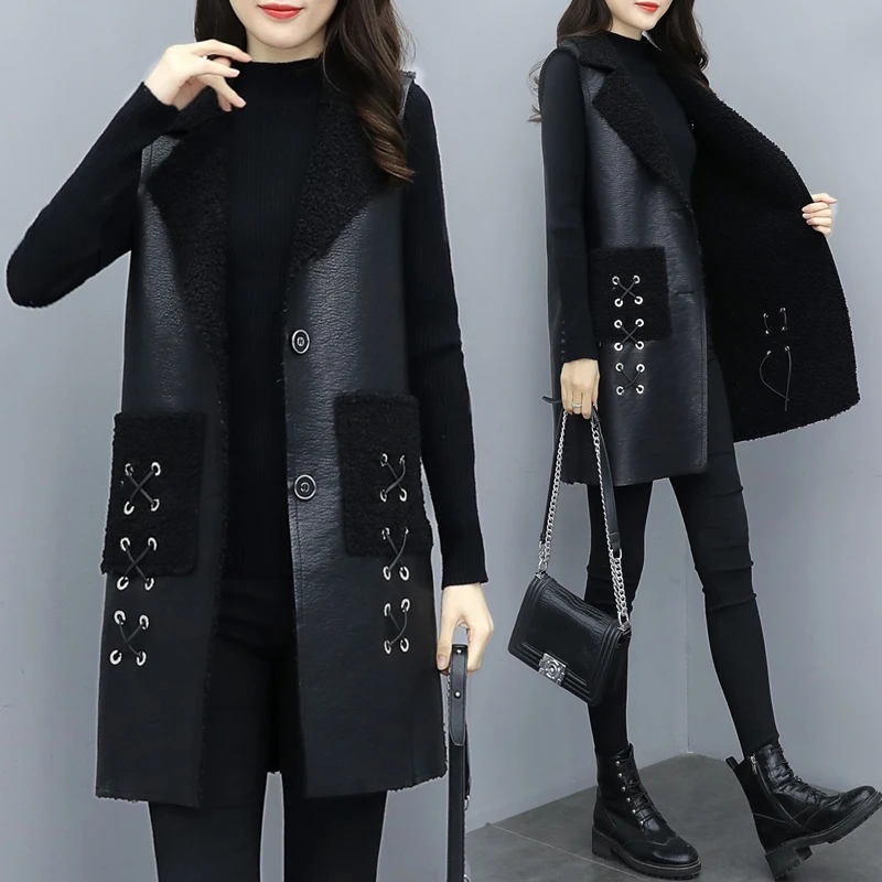 

Lamb Fur Waistcoat Vest For Women Overcoat Autumn Winter 2023 Warm Vest Jacket Female Outwear Fashion Loose Long Waistcoat Tops