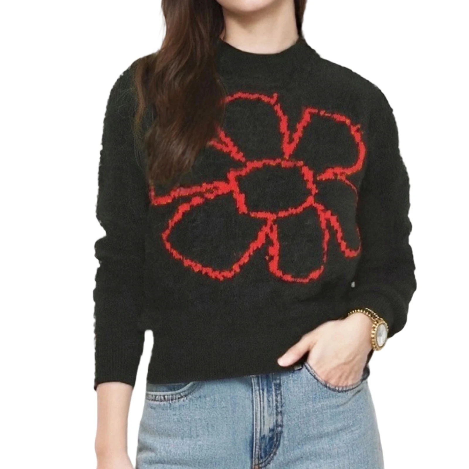

Women s Floral Sweater Fall Winter Fashionable Casual Crew Neck Long Sleeve Knit Tops