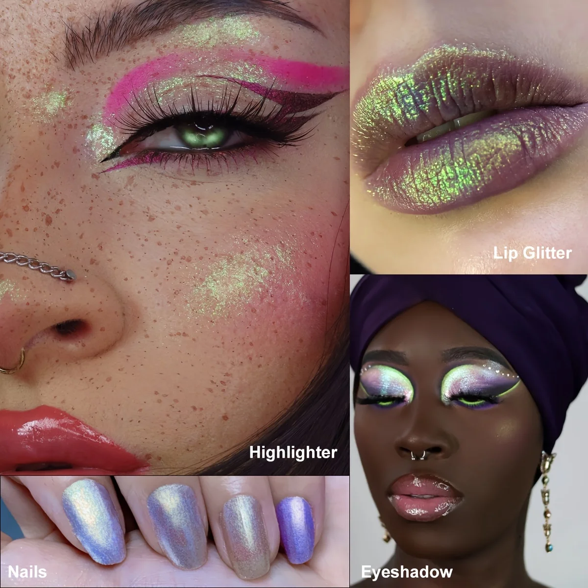 Shimmering Chromatic Magic 4-Pan Chameleon Flash Eyeshadow Palette Optical Shift Diamond Sparkle Versatile Makeup