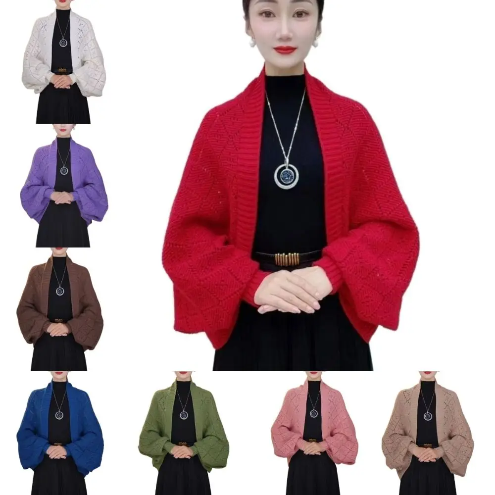 قمة الموضة الجوف خارج سترة مشغولة من الصوف فضفاضة تناسب كبيرة الحجم المرأة سترة دافئة لينة المواد الزفاف الرقبة التفاف نمط أنيق #3