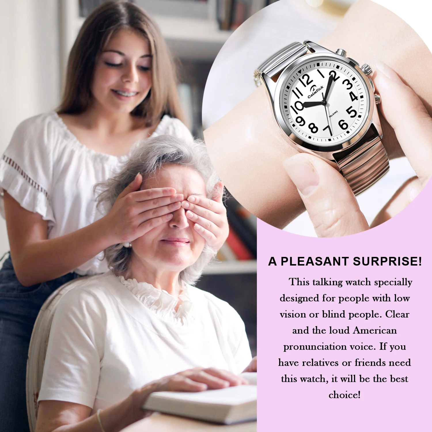 Hearkent Talking Watch Blind Women With Large Numbers and Expandable Strap Self-Setting for Visually Impaired Quartz Wristwatch