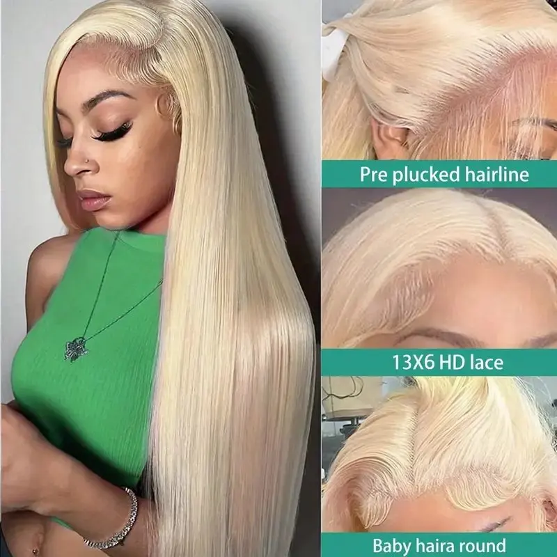 22 Inches 613 Blonde 13x6 HD Lace Frontal Wig Straight Transparent Pre-plucked Brazilian For Women 180 Density