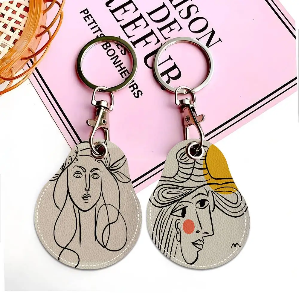 

Женский брелок Пикассо, кожаный держатель для карт доступа, брелок для ключей, защитный чехол для бесконтактной карты с каплей воды