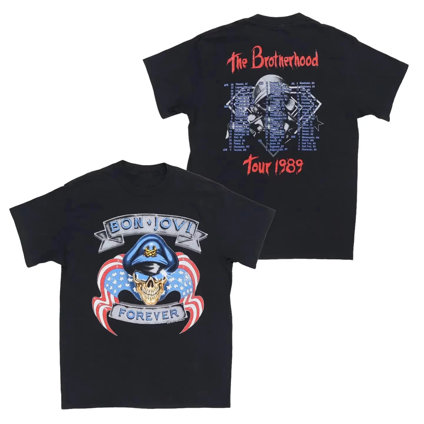 Cotton Basic Tee for Men and Women with Rock Band Bon Jovi Slippery Rock Album Theme Print Oversized Unisex Streetwear Trendy