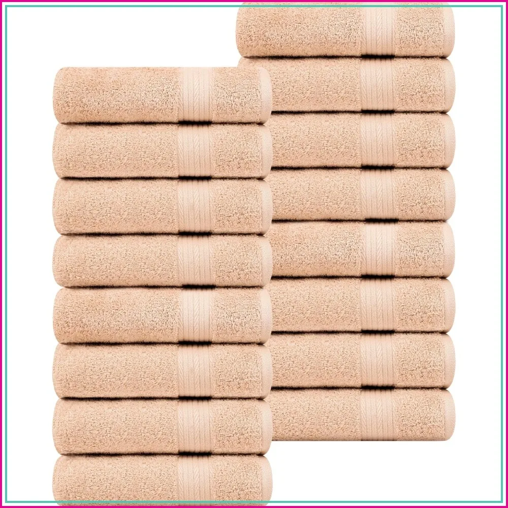 100% Cotton Bath Towels 30x54, 600 GSM, Set of 16, Beige