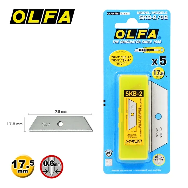 Cuchillas de Repuesto OLFA SKB-2/5B, 5 Piezas, Cuchilla de Seguridad Trapezoidal de 0.6 mm de Grosor, Accesorios para Cuchillos SK-3, SK-4, SK-5, SK-6, SK-9, UTC-1