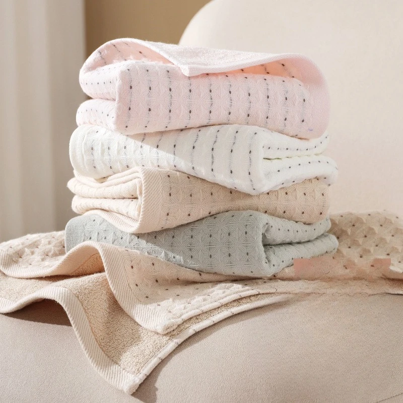 Korean-Style Gauze Towel 100% Cotton MUJI-Inspired Minimalist Design Waffle-Textured Soft Breathable Highly Absorbent Face Towel