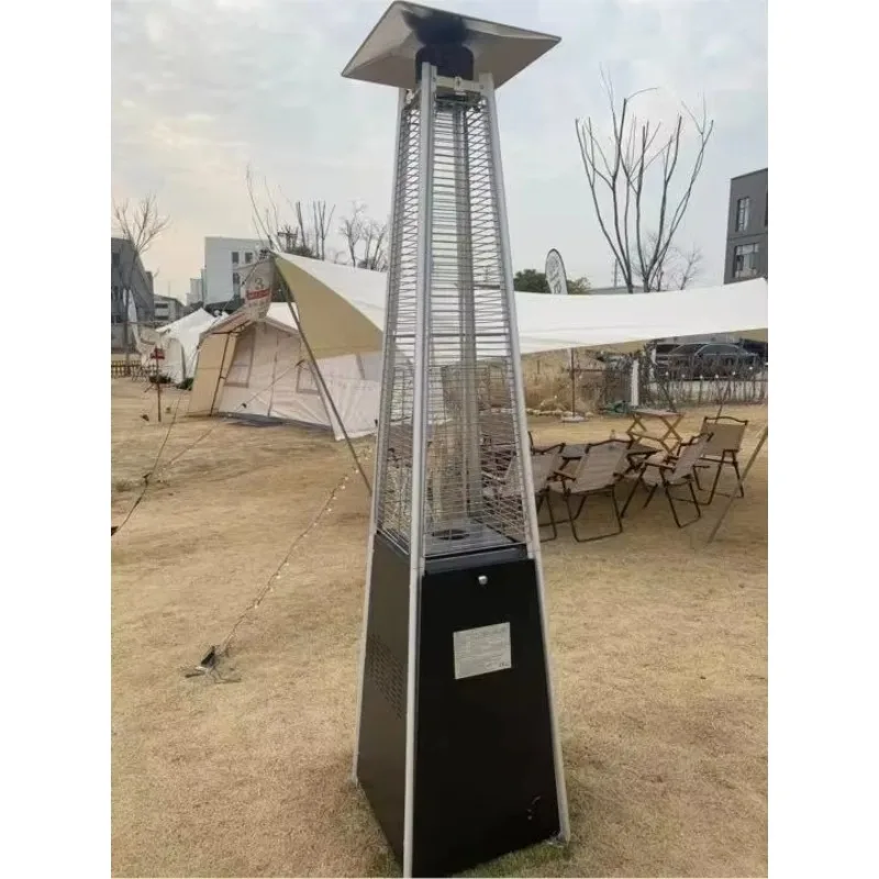 Modern Discount Pyramid Patio LPG Gas Heater Freestanding Black Coated Steel Outdoor Warmer 13KW Manual Ignition