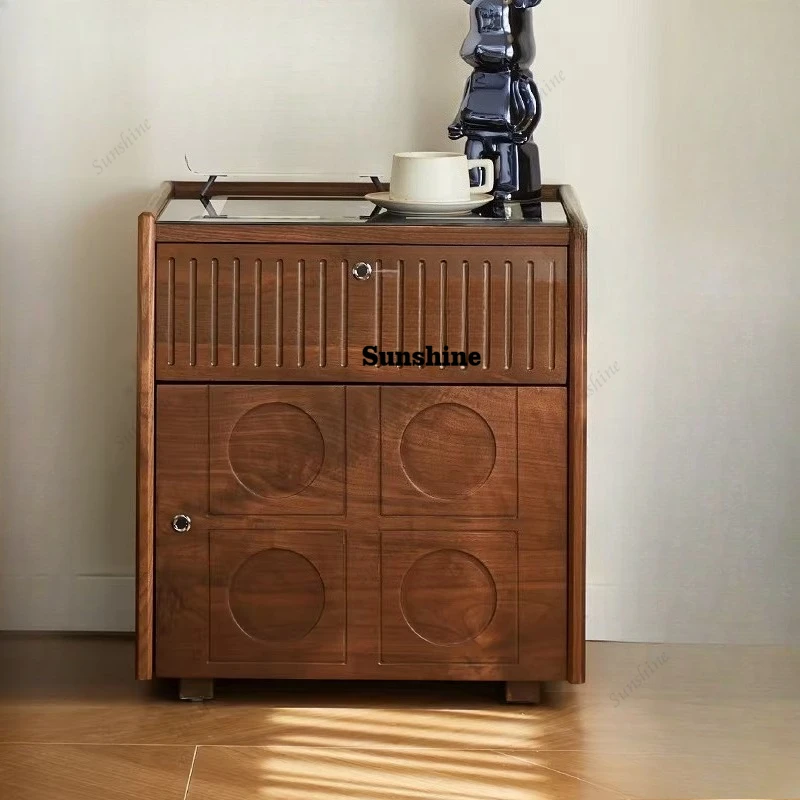 

Smart, Home Bedroom Bedside Locker Solid Wood Fingerprint Lock Storage Cabinet