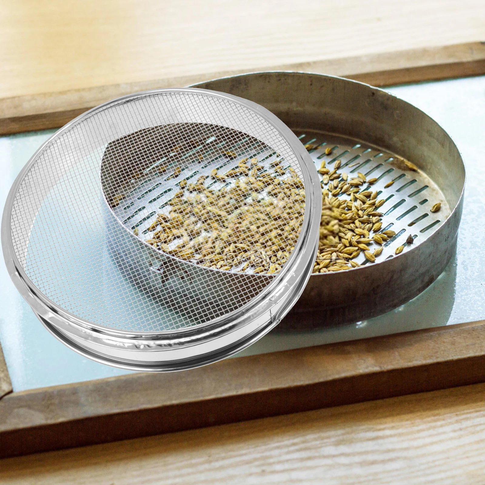 

Stainless Steel Sifter Mesh Cereal Sieve H Home Beans Strainer held Beans Strainer Wear Resistant Kitchen Tool