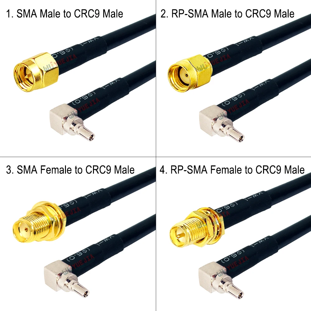 RG-58 كابل الترددات اللاسلكية CRC9 إلى SMA نوع موصل CRC9 ذكر 90 °   زاوية التوصيل إلى SMA أنثى جاك RP-SMA ذكر RG58 كابل تمديد محوري