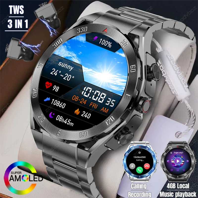 

2024 New AMOLED Smart Watch Men Women Bluetooth Call 4GB Local Music Playback HD Recording Waterproof Smartwatch For Android iOS