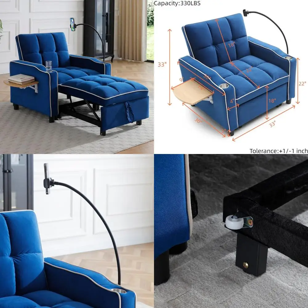 

Multi-Functional Velvet 3-in-1 Sleeper Couch, Convertible Futon Sofa Bed, 67 Pull-Out Bed with Adjustable Features