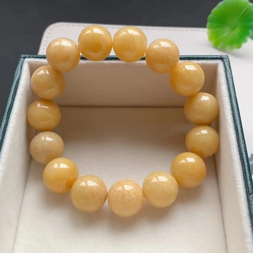 

Natural Yellow Jade A Gemstone Big Beads Bracelet Women Men 13.5mm Natural Jade A Crystal Round Beads Necklace AAAAA