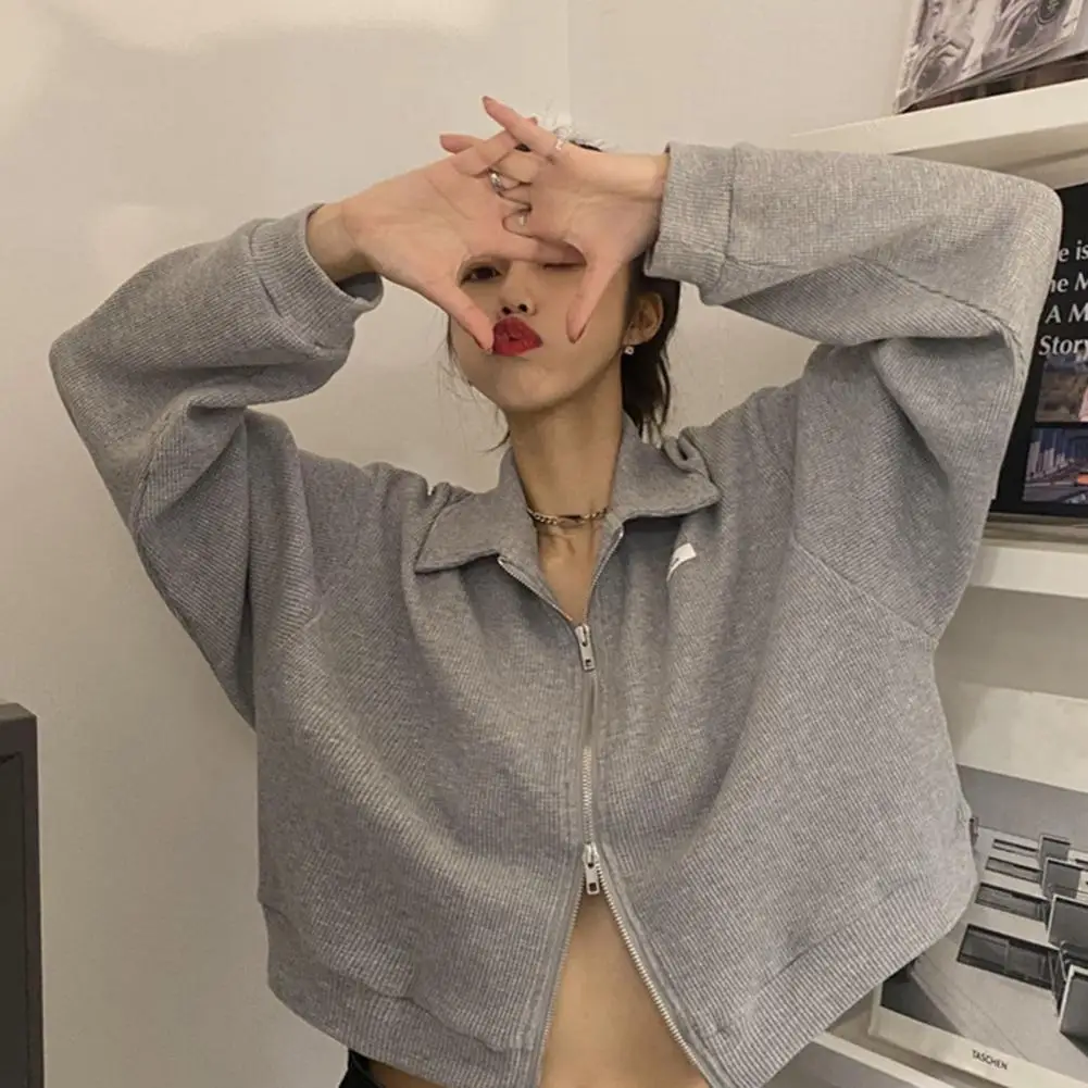Crop Coat Lapel Breathable Warm Spring Autumn Thin Solid Color Short Coat Short Jacket Streetwear