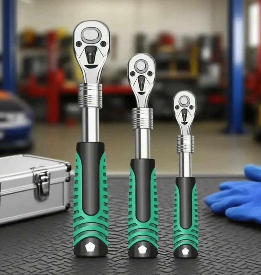 Adjustable Head Ratchet Set 72 Tooth Quick Release Wrench Manual Tool Telescopic Socket Ratchet Wrench for Automotive Repair