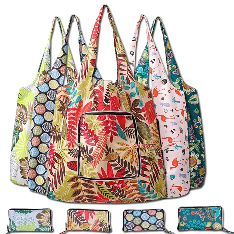 1pc Reusable Shopping Bags Women Foldable Tote Bag Portable Cloth Eco Grocery Bag Folding Large Capacity Fruit Vegetable Handbag