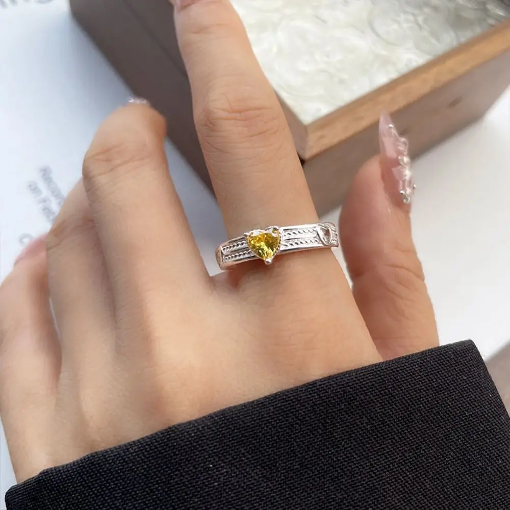 Minimalist Handmade Zircon Ring Irregular Shape Simple Design Gemstone Ring Matte Finish Retro Texture Crystal Ring Girls Gift