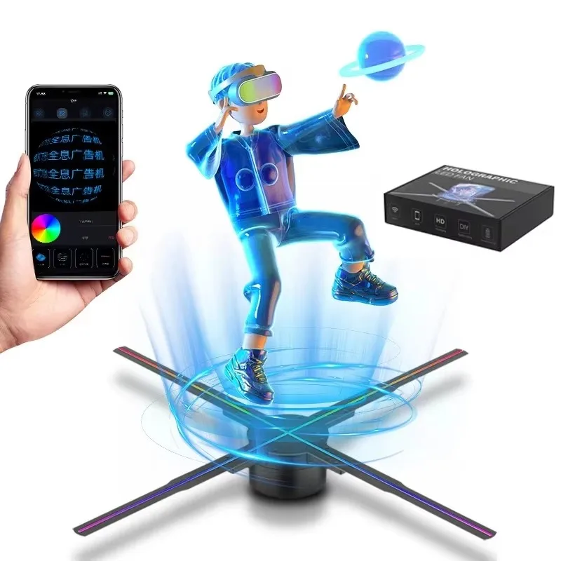 50cm Wifi Holographic Fan 3D Advertising Machine 576 LED Sign Neon Smart HD Player Support Video Picture Logo Holographic Light