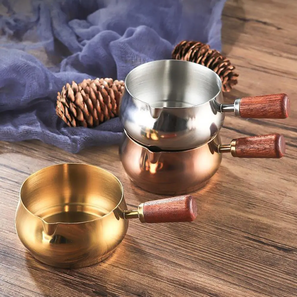 Sauce Cup with Wooden Handle V-shaped Mouth Sauce Cup 50/100/150ml Stainless Steel Sauce Cups with Wooden Handles V-shaped Mouth