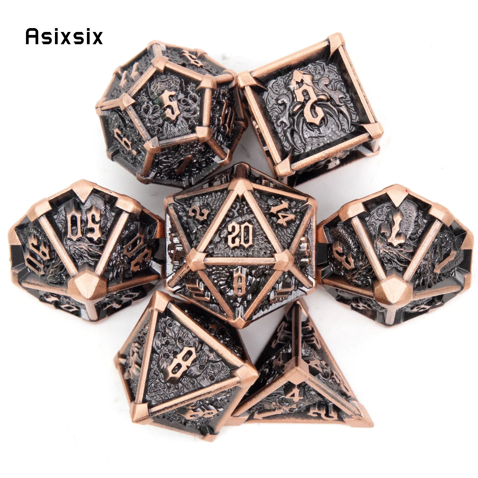 

7 Pcs Black Copper Skull Metal Dice Solid Metal Polyhedral Dice Set Suitable for Role-Playing RPG Board Game Card Game