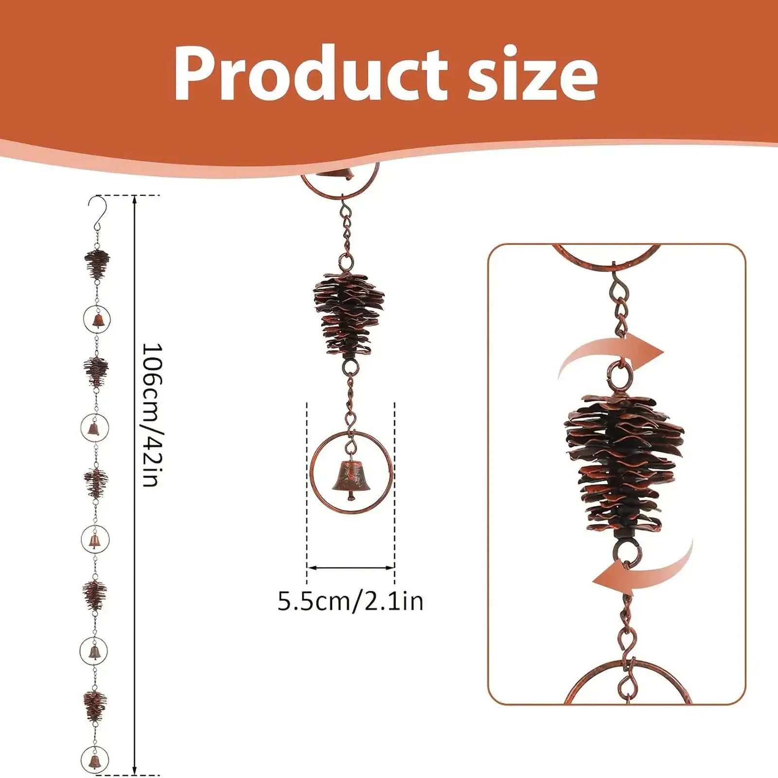 Outdoor Pinecone Rain Chain Stylish Carbon Steel Rainwater Catcher Durable Hanging Gutter Chain for Garden