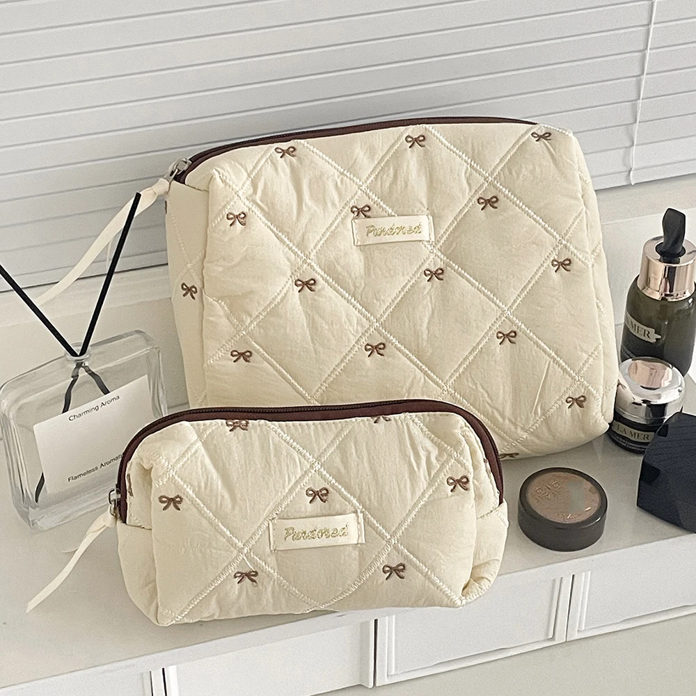 Fashion Brown Bow Cake Women Makeup Zipper Bag Large Capacity Tote Organizer Toiletry Cosmetic Pouch Ladies Make Up Handbag image 3