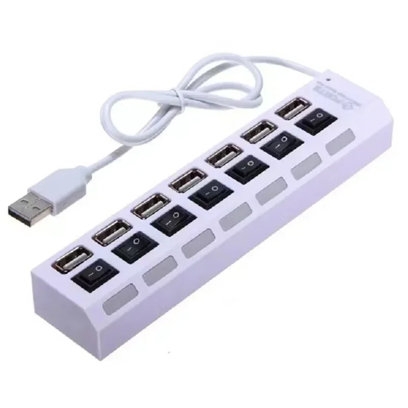 USB 2.0 Hub Multi USB Splitter Ports Hub Use Power Adapter4/ 7 Port Multiple Expander Hub with Switch 30CM Cable For Home