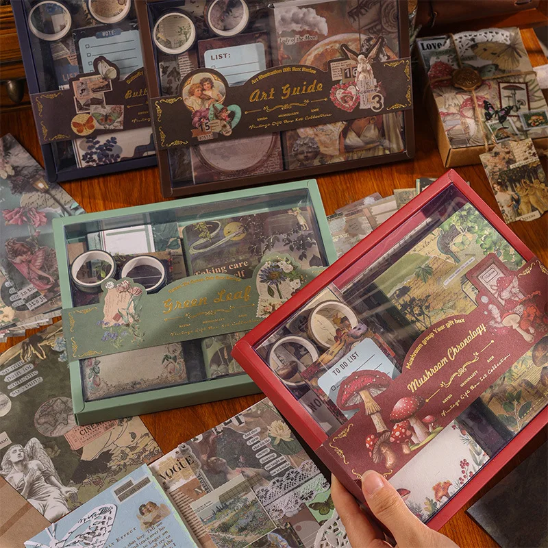 Vintage Scrapbook Journal Gift Box Set DIY Decorative Sticker Kit for Student Reward Holiday Gift Craft Supplies