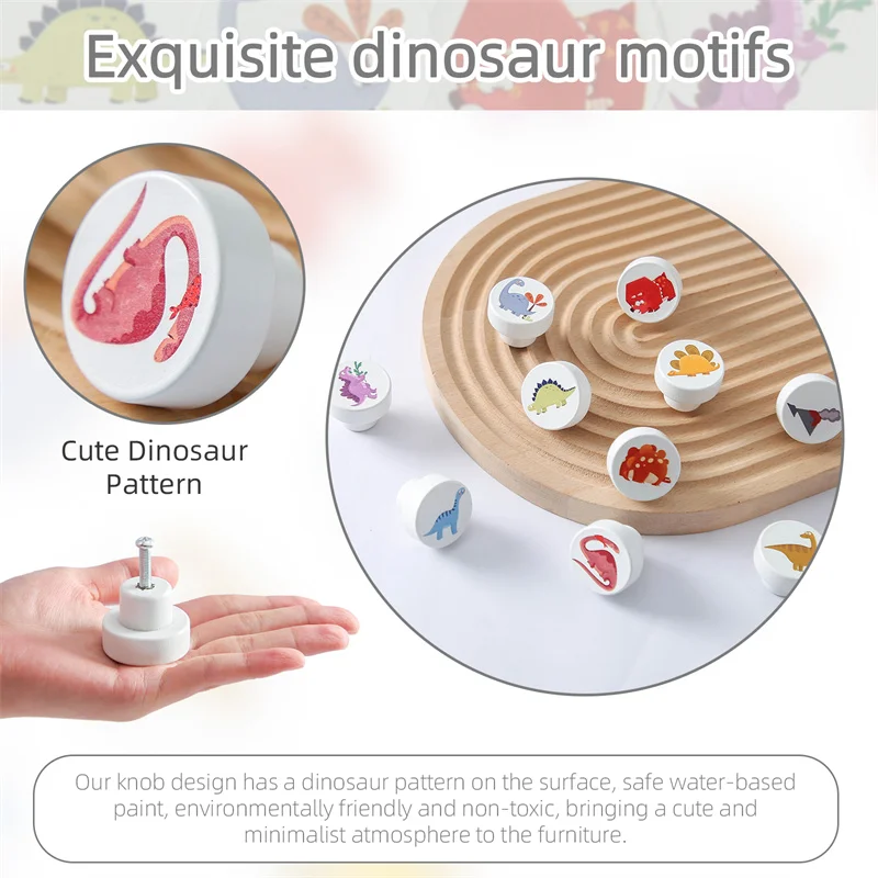 Dinosaur And Cloud Drawer Knob Boho Decorative Handle With Screws Suitable For Cabinets 1Set Boho Wooden Dresser Knob Baby Gift