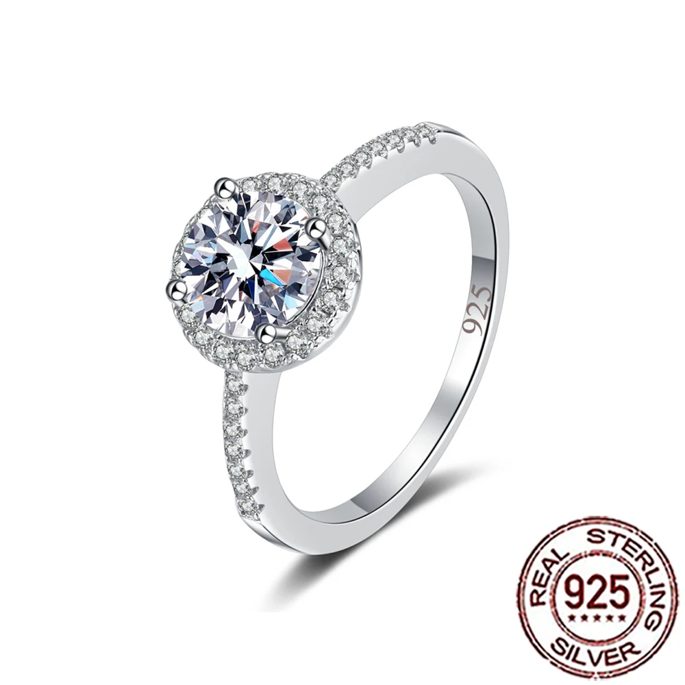 

CWWZircons Luxury 925 Sterling Silver Shiny 1CT Round Cubic Zircon Diamond Wedding Band Rings for Women Party Jewelry Gift SR061