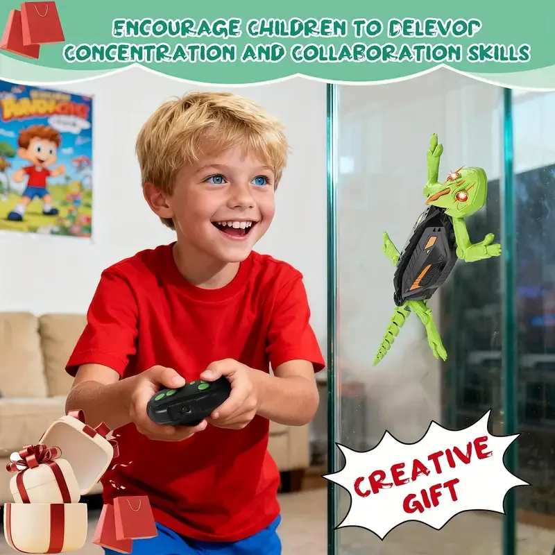 Alpinista de parede gecko de controle remoto, carro de brinquedo de lagarto elétrico para crianças, veículo animal divertido, ideia legal de presente de Halloween