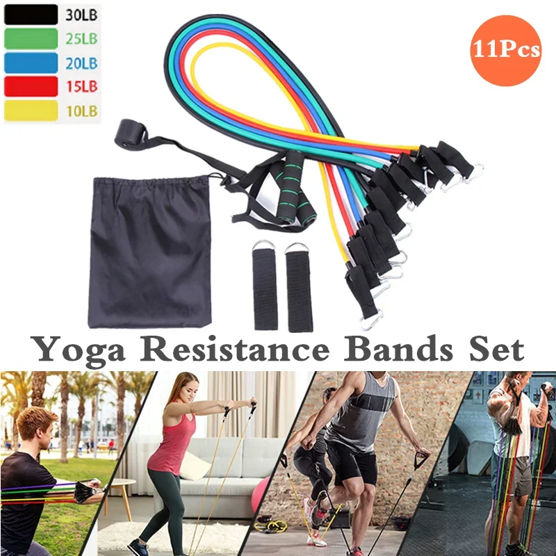 11 Pcs Yoga Band Tube Resistance Bands Set Fitness Elastic Rubber Band Training Workout Expander Pull Rope Gym Fitness Equipment