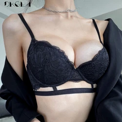 Black Embroidery Sexy Underwear Women Sets Thick Deep V Gather Brassiere Plus Size C D Cup Lingerie Push Up Bra Set Lace White