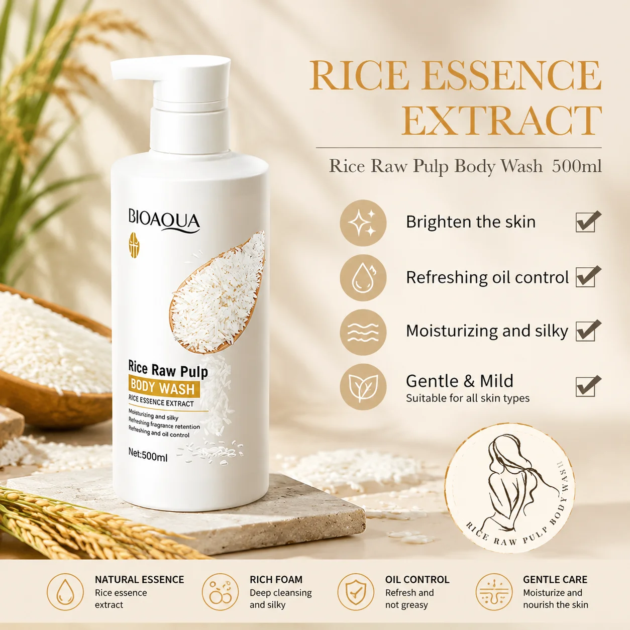 Rice milk shower gel, exfoliating, melanin-removing, long-lasting fragrance, refreshing oil control, moisturizing and tendering